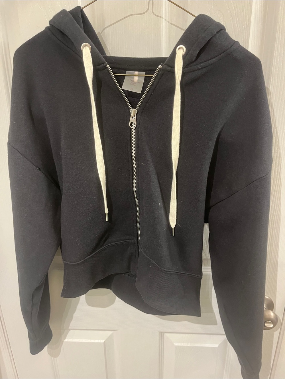 Calla Black Zip-Up Hoodie with Cream Drawstrings